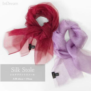InDream シルク ストール プリント レッド 赤 紫 ラベンダー 還暦 古希 お祝い スカーフ 大判